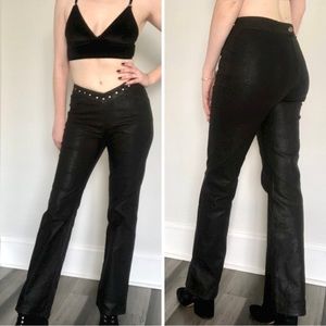 Vintage Y2K Wrangler Low Rise Rhinestone Trim Coated Canvas Straight Leg Pants